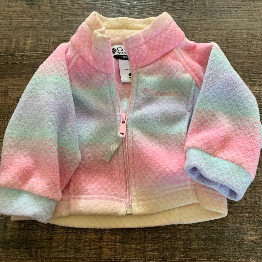 Rainbow Columbia fleece. Size 6 months